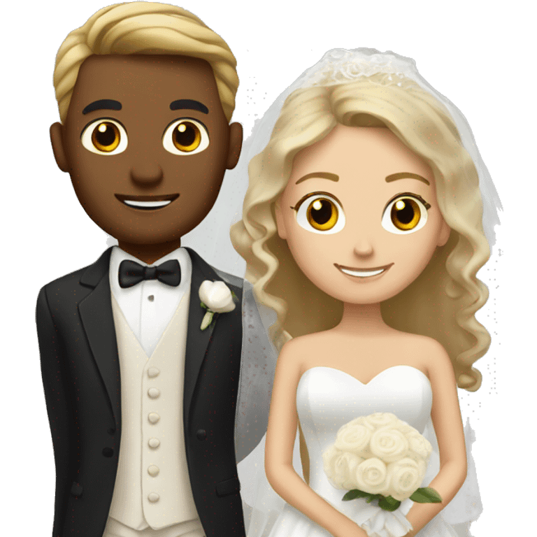 White groom and tan bride emoji