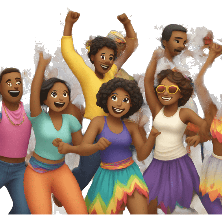 Create an emoji of a colorful festival scene with diverse people dancing, eating, and celebrating together. emoji