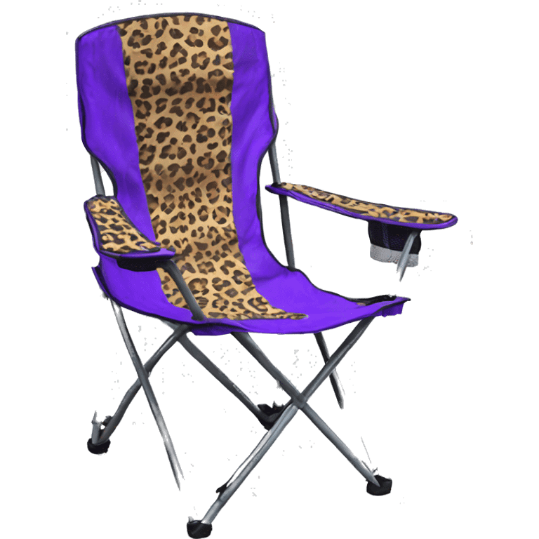 Realistic purple and leopard print pattern camping folding chair isolated.  emoji