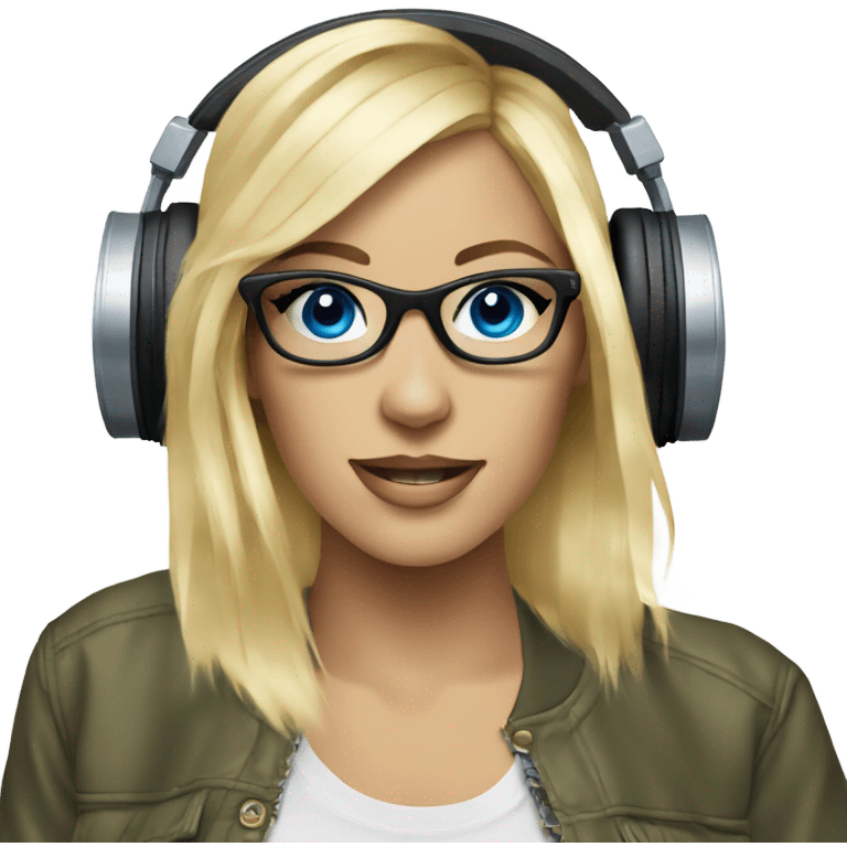 Female dj blue eyes blonde hair with turntables and glasses  emoji