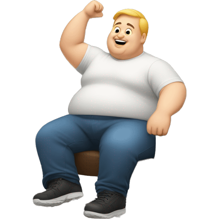 White Fat man sitting with one arm up in the air emoji