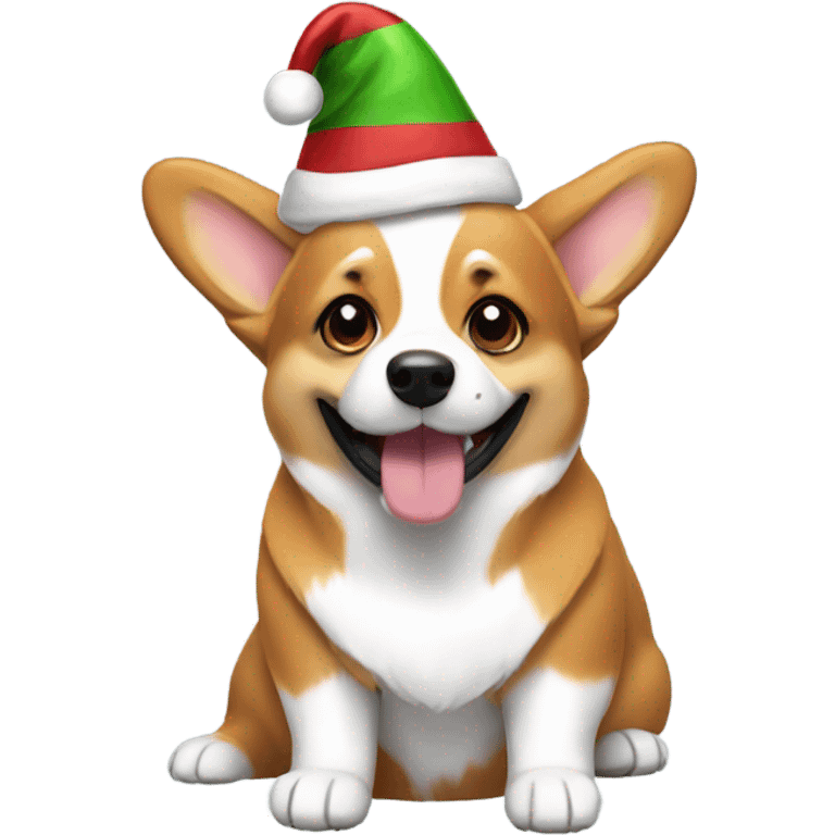 a corgi in a Christmas hat emoji