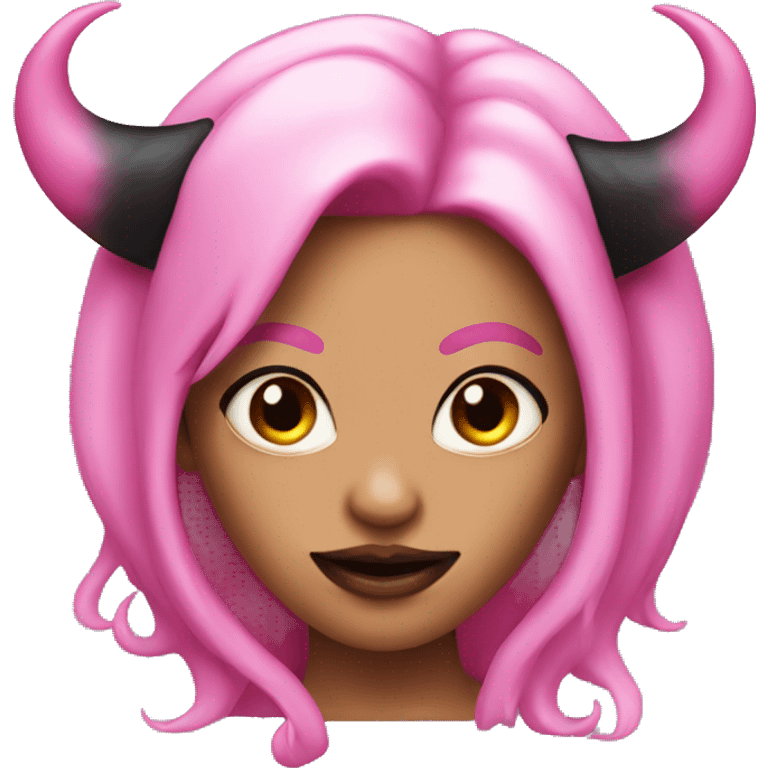 pink demon woman with black hair and horns emoji