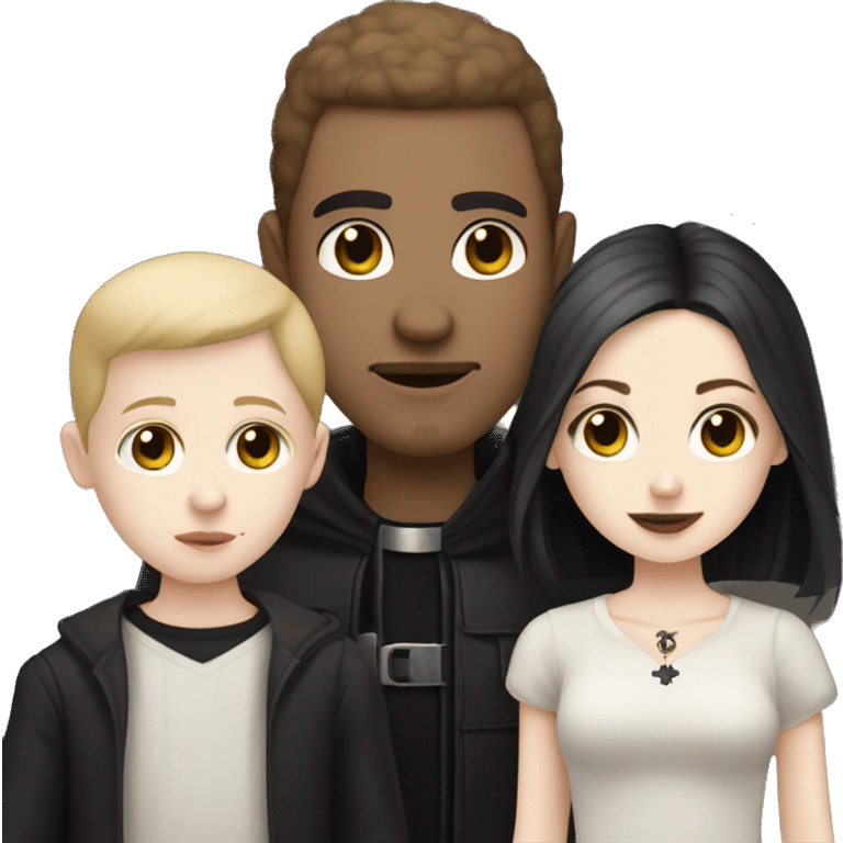 Gothic light skinned girl, white skinned brown haired husband, and light skinned gothic baby emoji