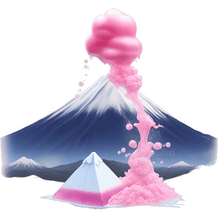 mont Fuji with of pink liquid with ice cubes coming out of it emoji