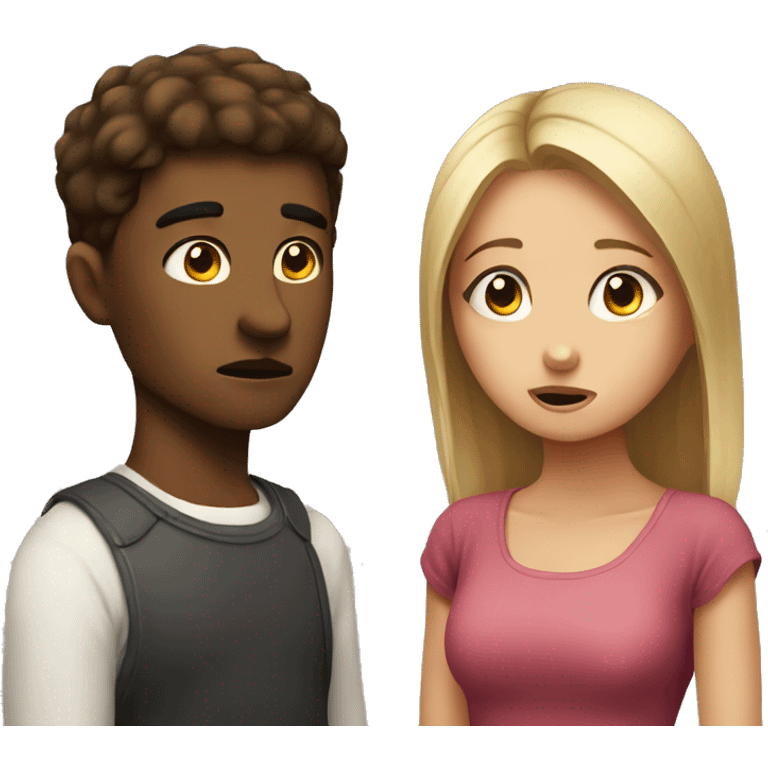 Annoyed girl next to silly boy emoji