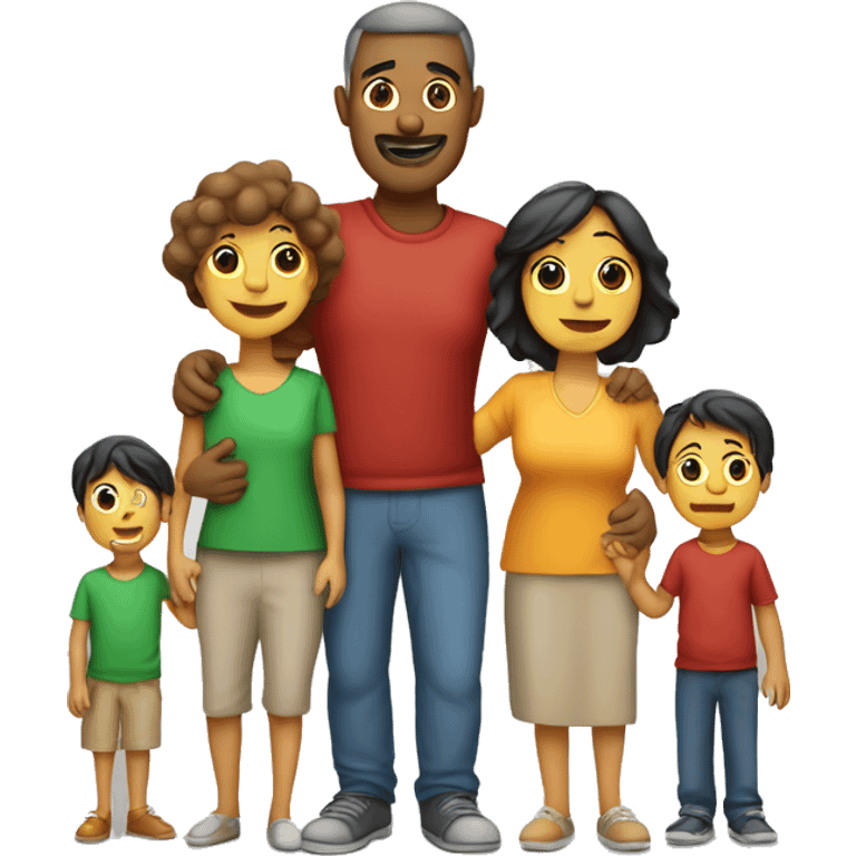 familia de papa, mama, dos niños y 2 mascotas emoji