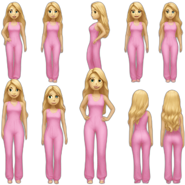 Woman blond hair  pink  full body jumpsuit emoji