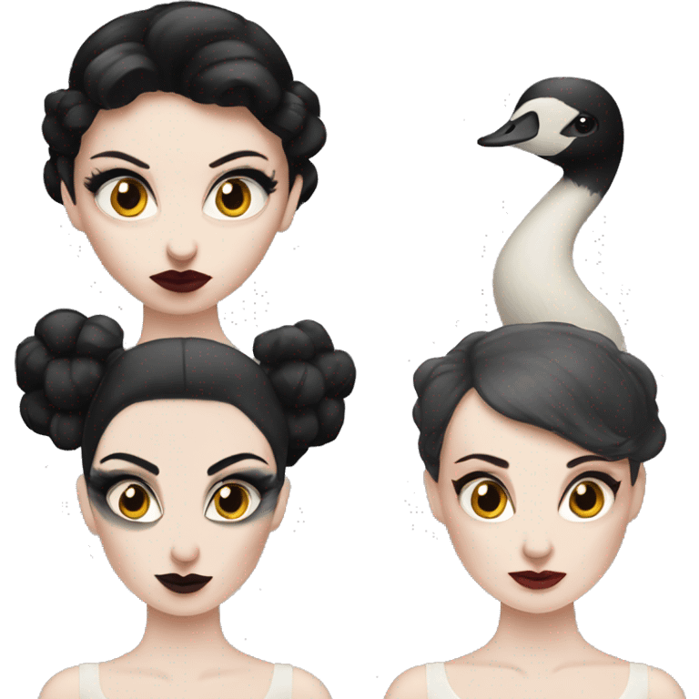 Black swan ballet woman, sad fierce pale skin with black hair woman  emoji