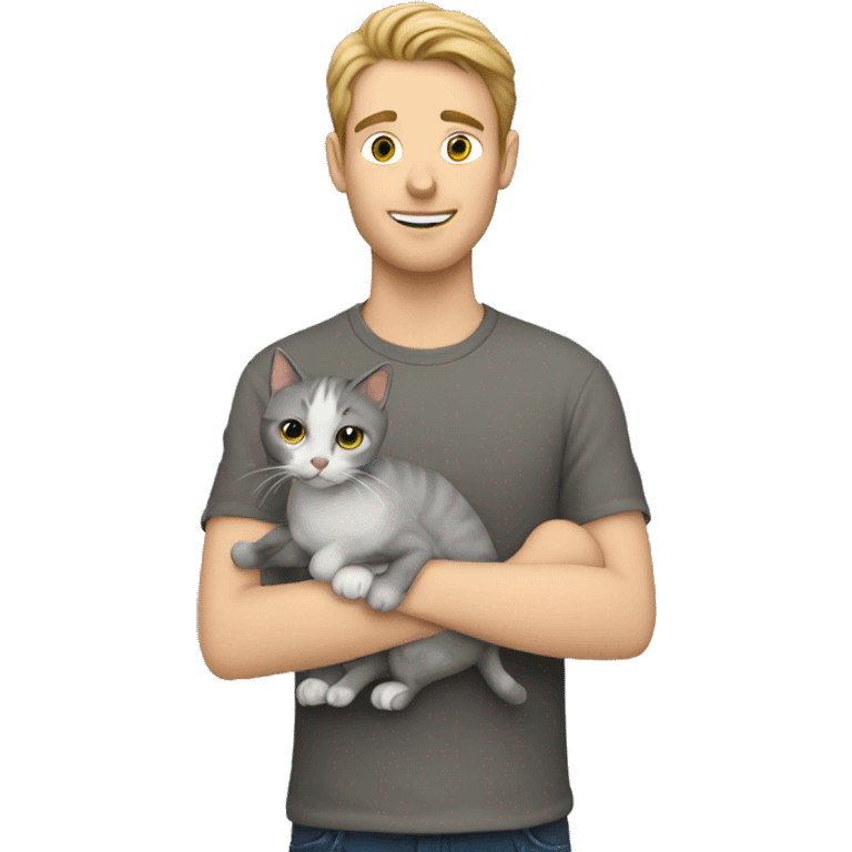 White guy holding gray cat emoji