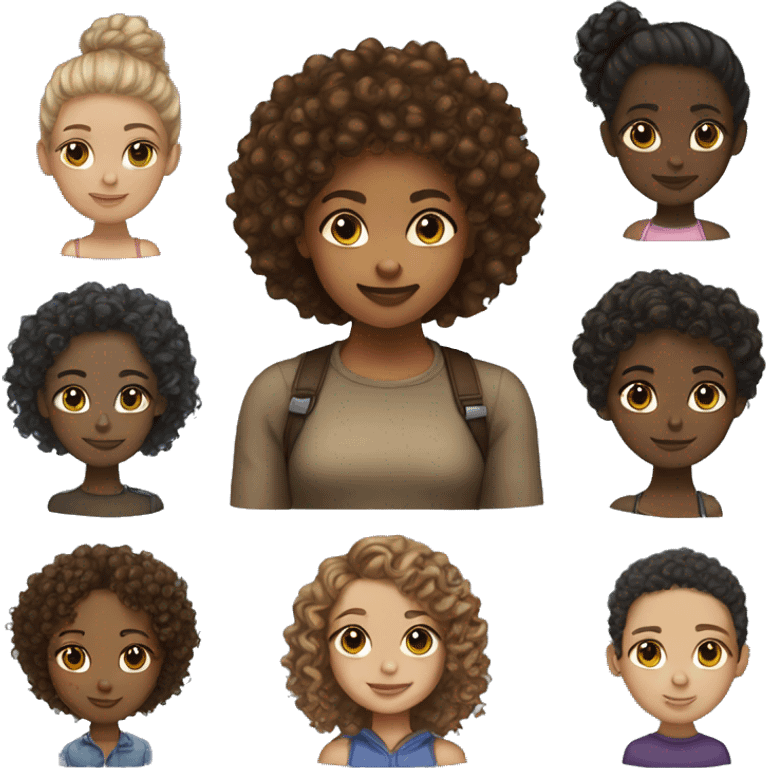 two girls one brown skin one light skin both curly hair emoji