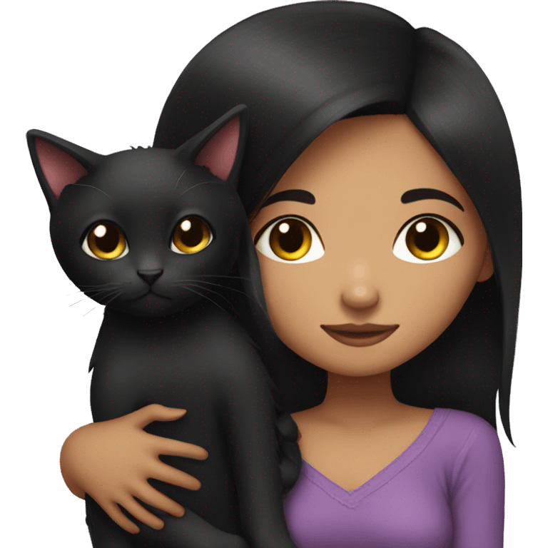 Black hair girl cuddling with black cat emoji