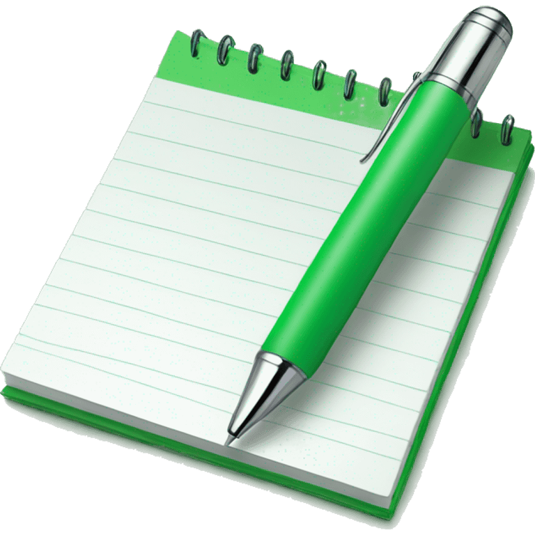 A chrome pen and a green notepad emoji