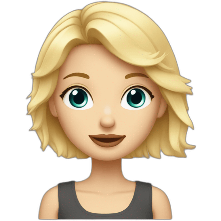 jolie blonde aux yeux bleux avec deux chiens emoji