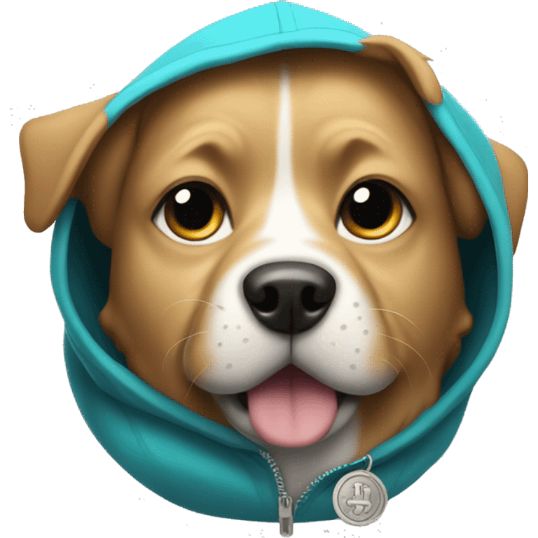 Dog wearing a hoodie with the logo of ton coin emoji