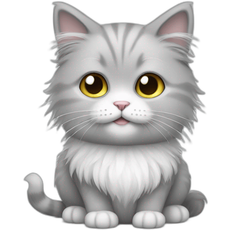 White and grey cat with long fluff emoji