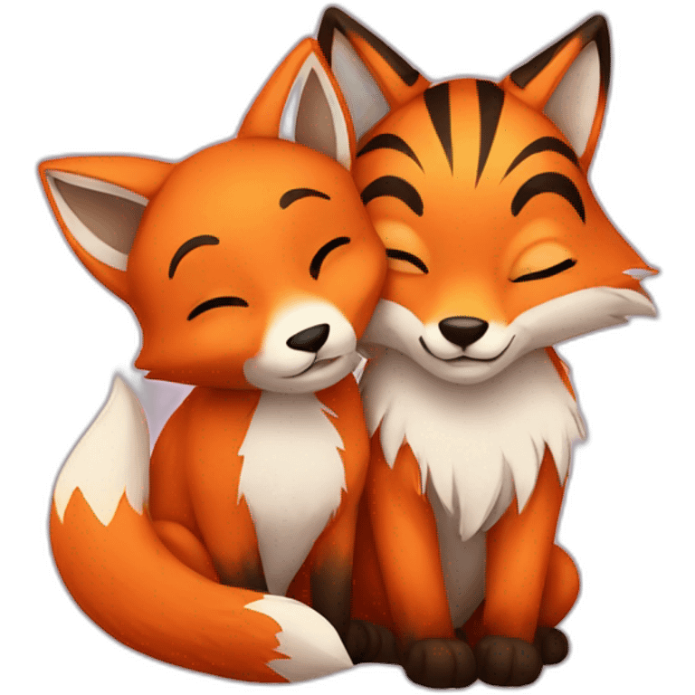 fox cuddles with tiger emoji