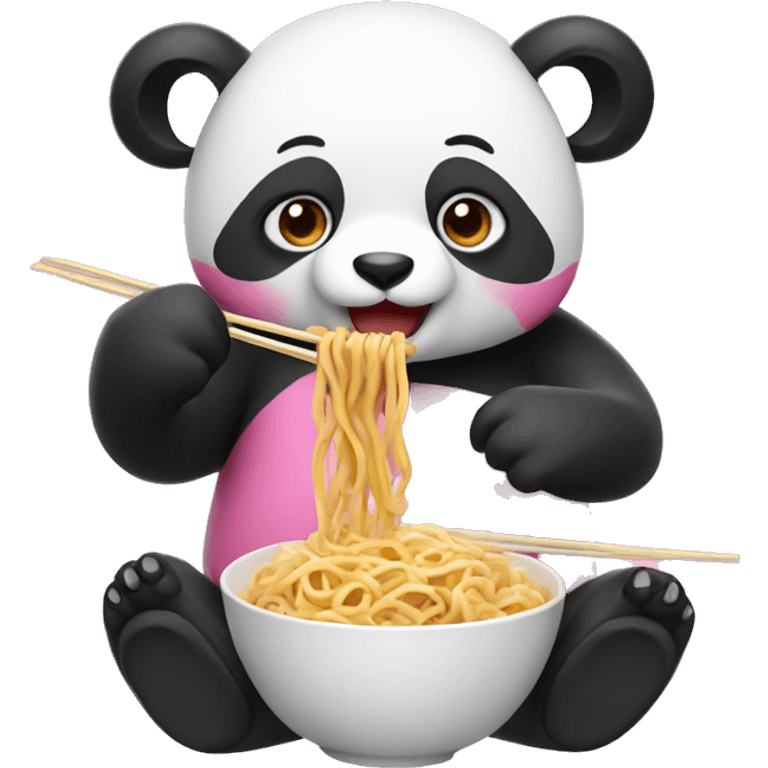 Pink panda eating noodles emoji