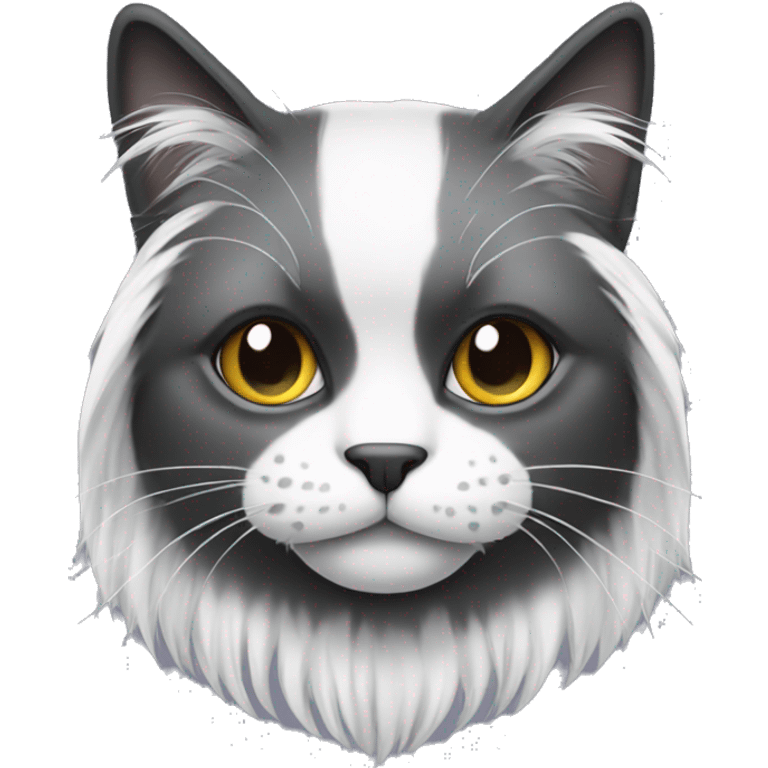 long haired cat with muzzle half black half white emoji