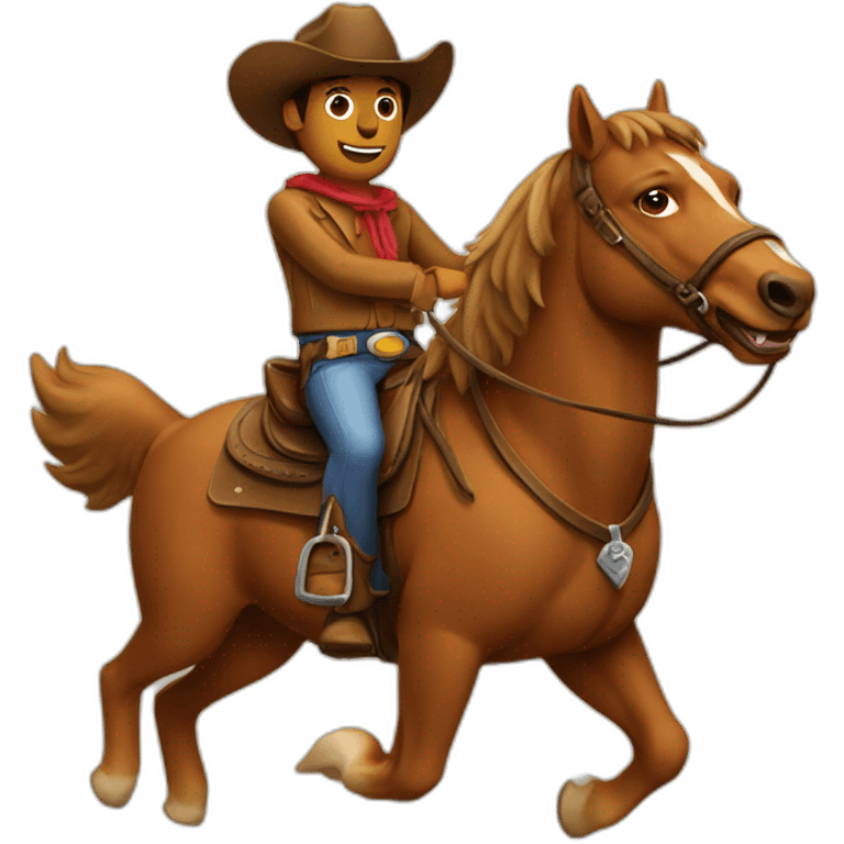 Dog with cowboy hat riding a brown horse emoji