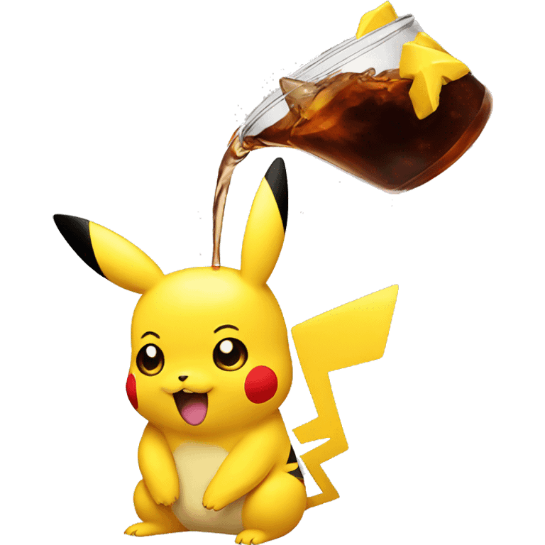 Pikachu drinking a bear emoji