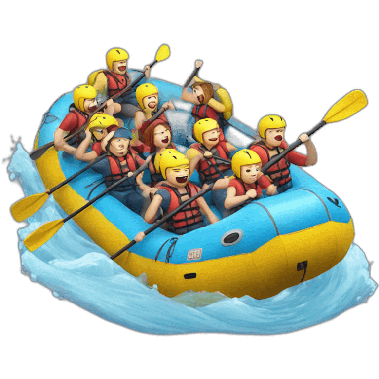 8 personas haciendo rafting en un rio emoji