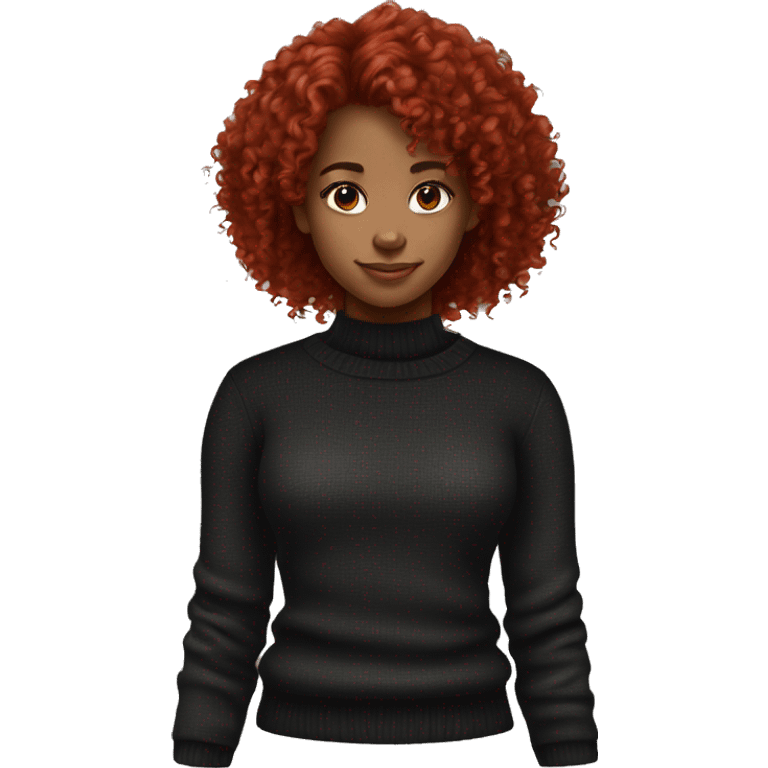 red girl hair curly with side bang in black sweater emoji