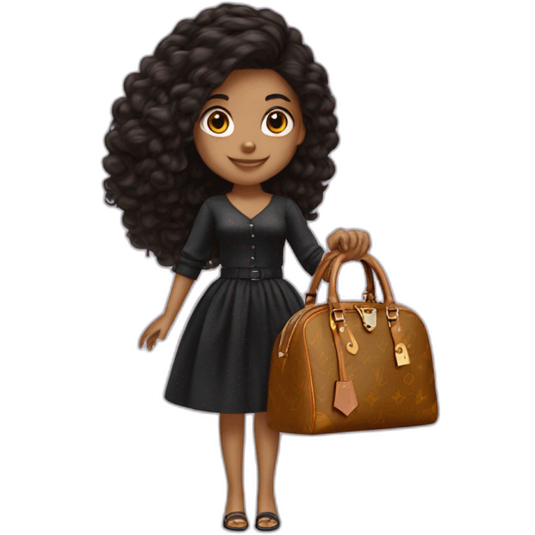 Chica de pelo negro liso llevando un bolso louis vuitton en la mano emoji