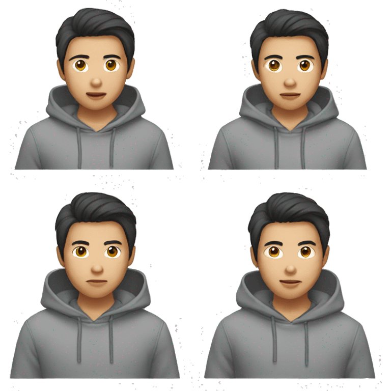 asian boy in grey hoodie talking emoji