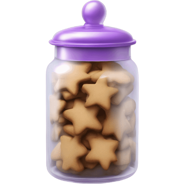 Realistic glass cookie jar with light purple lid full of gingerbread cookies isolated.  emoji