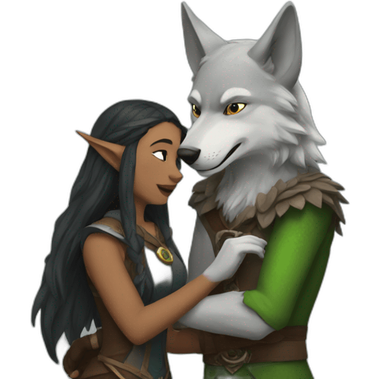 Wolf and elf bonding emoji