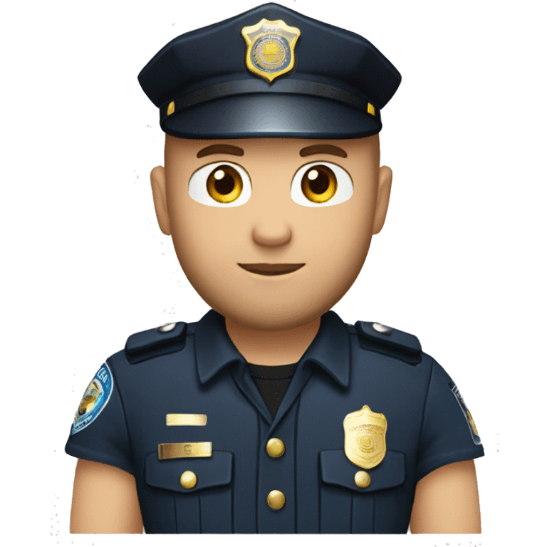 Bald Caucasian man with light brown beard in police uniform with black baseball cap emoji