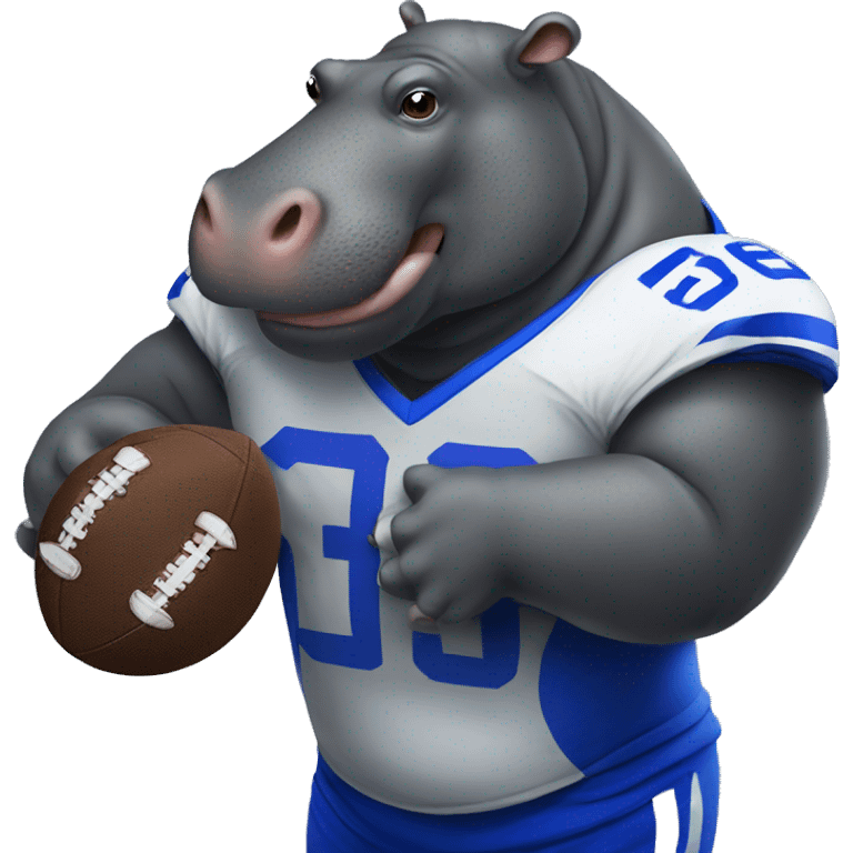 hippo holding football with royal blue jersey emoji