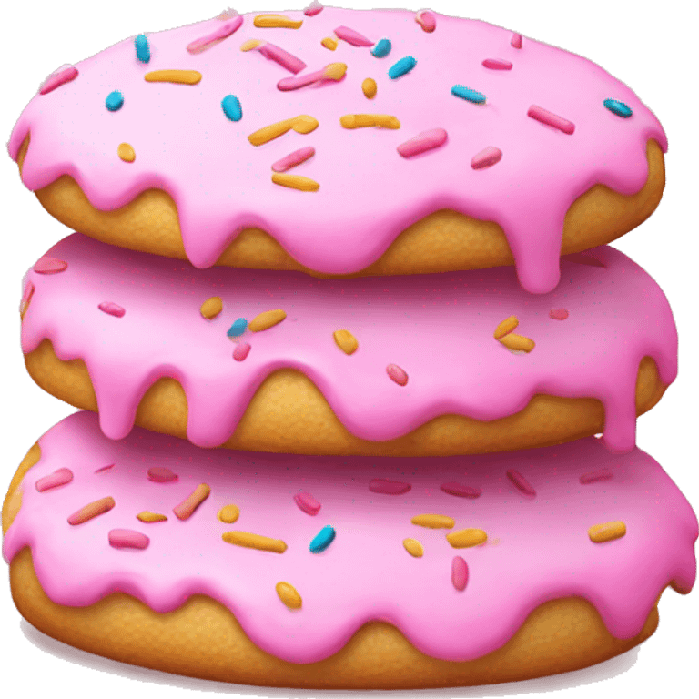 side view, pile of pink iced cookie with sprinkles emoji