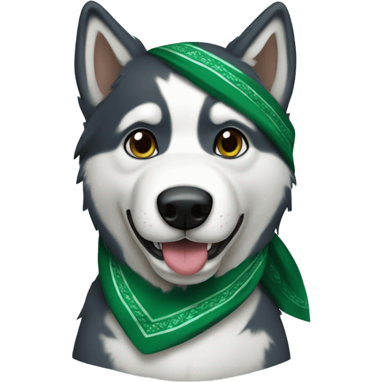 Husky wearing a dark green bandana emoji