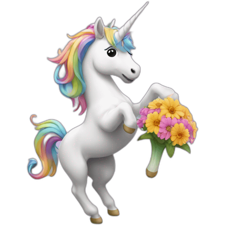 Dancing unicorn presenting flowers emoji