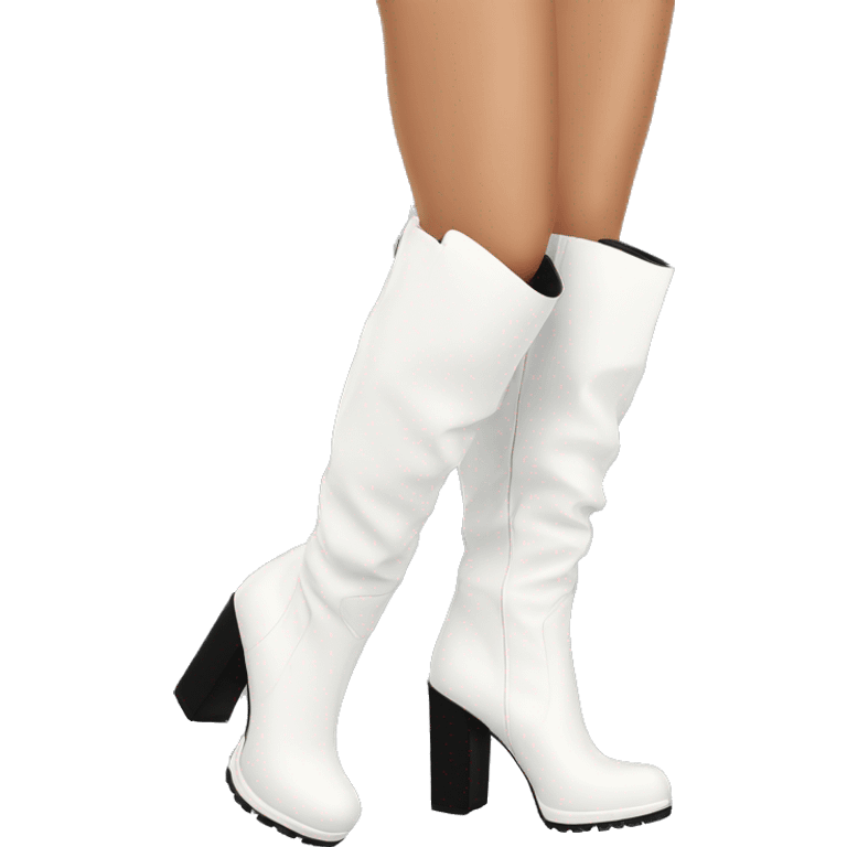 white knee high chunky heel boots emoji