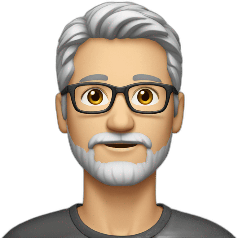 Caucasian man 40. brown eyes. short hair and short gray beard. disheveled without parting. black glasses emoji