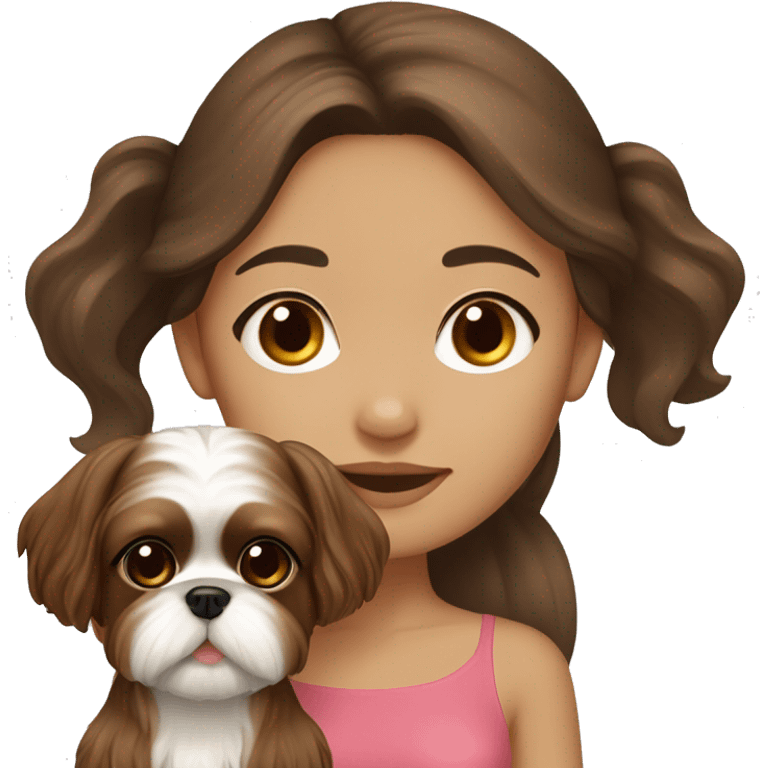 long brown hair hispanic girl with cream and brown colored shih tzu emoji