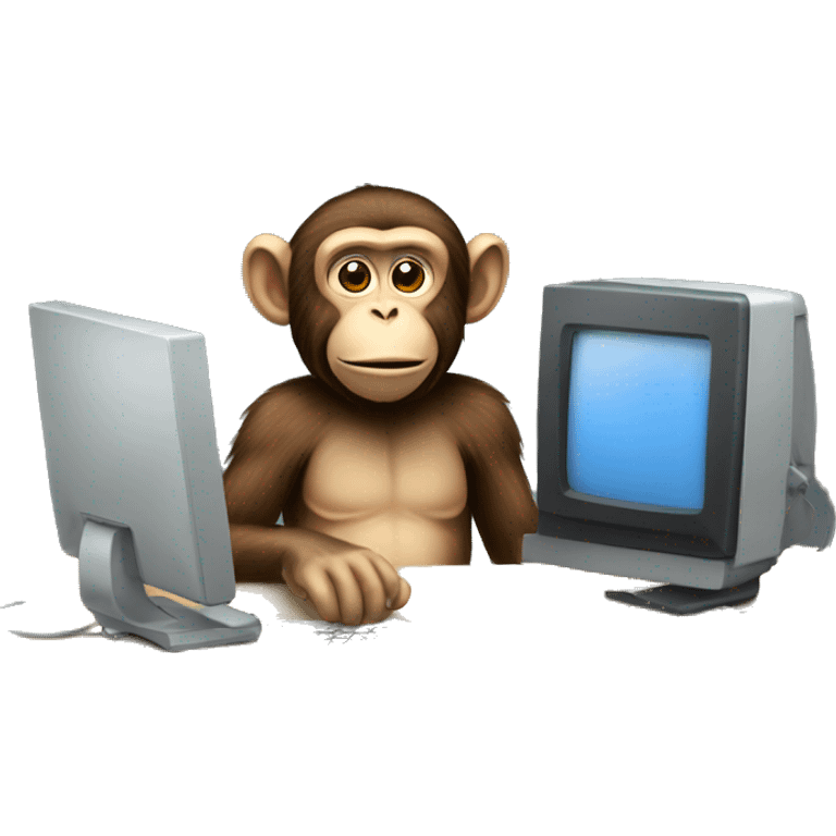 A monkey at a computer. There's a lot of money next to it. emoji