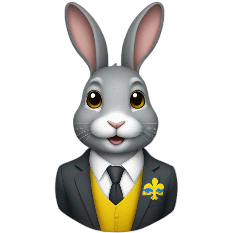 a rabbit in a suit in the color of the Ukrainian flag emoji