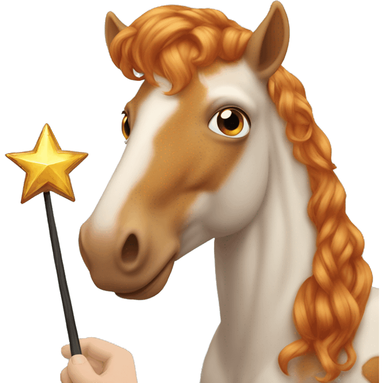 ginger half human half horse face with a magic wand thats distrought emoji