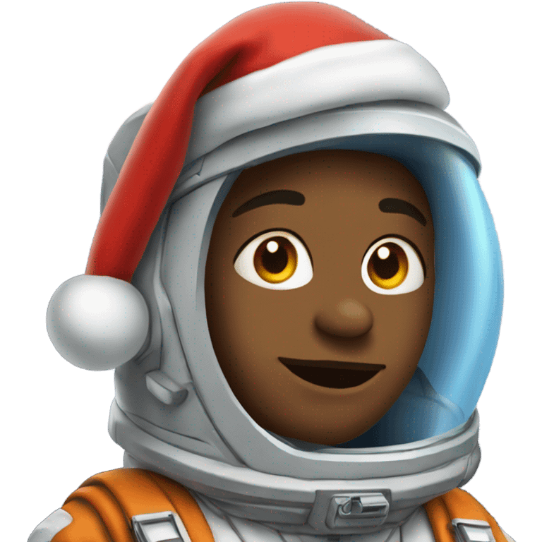 boys in spacesuits under clouds with Santa hat emoji