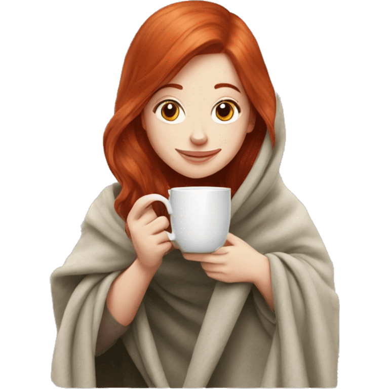 Redhead girl with drink tea under blanket emoji