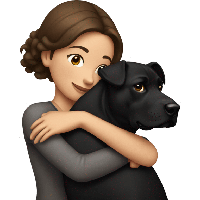 Brunette hugging big black amstaff dog emoji