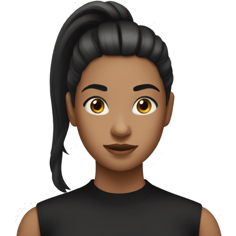 girl with black hair in a ponytail and a black sleeveless high neck shirt emoji