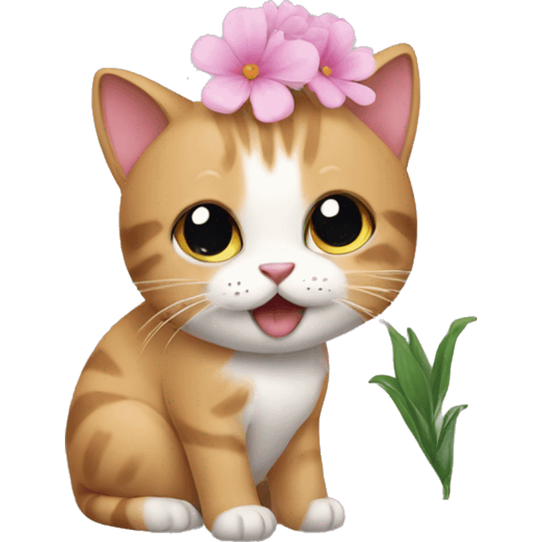 kitty with flower emoji