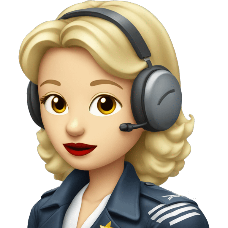 Blonde Russian pilot girl with red lips with airplane pilot headset   emoji