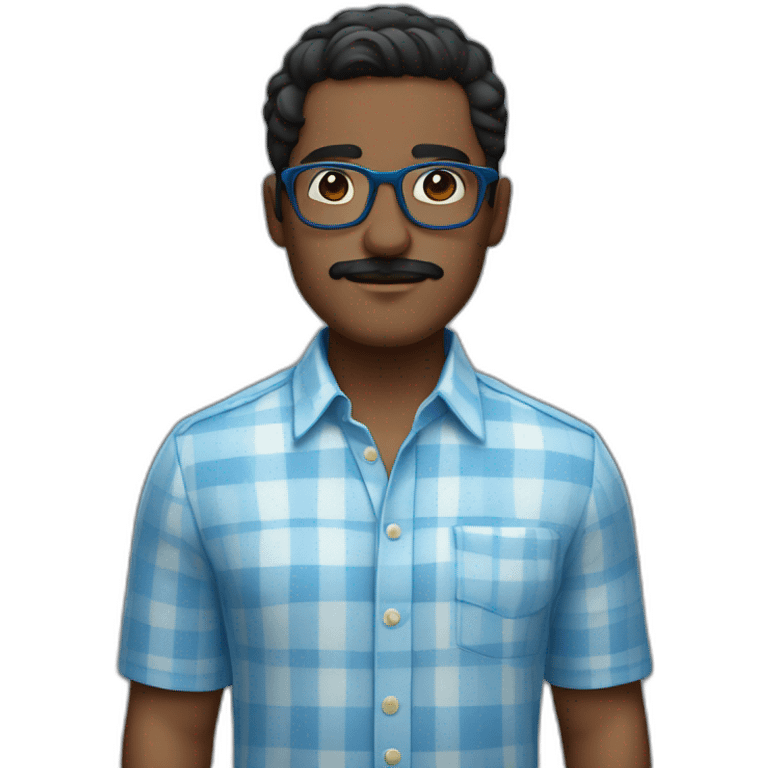 dark skin latino man short hair with glases and moustache with blue squares shirt emoji