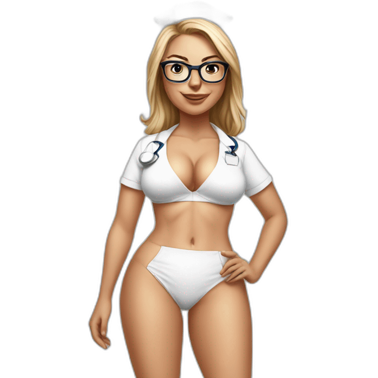 hyper-realistig drawing nurse with glasses in bikini perfect bum emoji